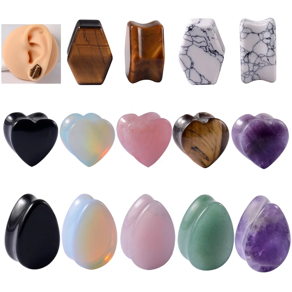 

Amethyst Stone Ear Plug Gauges WaterDrop Teardrop Heart Hexagon Shape Flesh Tunnel Ear Expander Stretcher Body Piercing Jewelry, Amethyst,rose quartz,black obsidian etc.