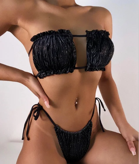 

JT5333 Custom Logo Wholesale New Black Strapless Women'S Swimwear Two Piece
