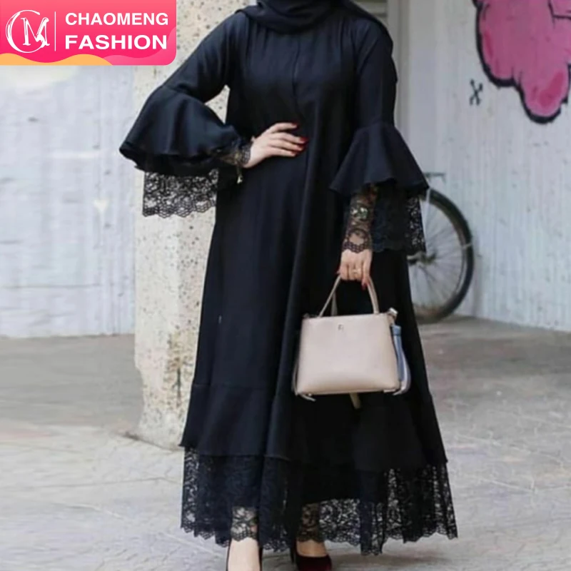 

1690# Pakistan karachi wholesale kimono egypt dubai pictures islamic lace fashion abaya muslim dresses 2019, Black /customized