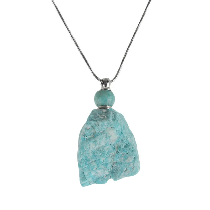 

3ml luxury essentia oil bottle single stone pendant natural stone amazonite car perfume oil gemstone bottles pendant necklace