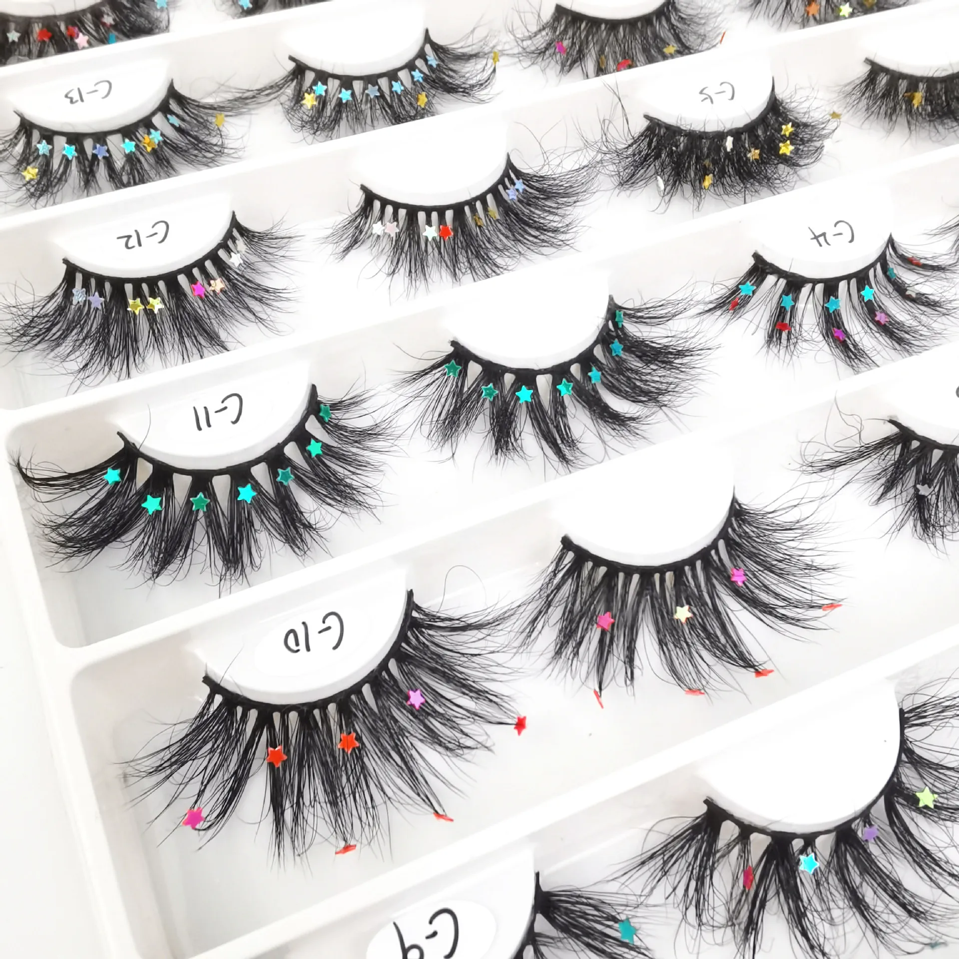 

Customized rhinestone butterflies mink eyelashes diamond lashes with colorful decorations, Natural black