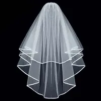 

Hen Party Decoration Short Two Layers Wedding Veil White Bridal Tulle Veils Bachelorette Party Veiling with comb & Wrapped Edge