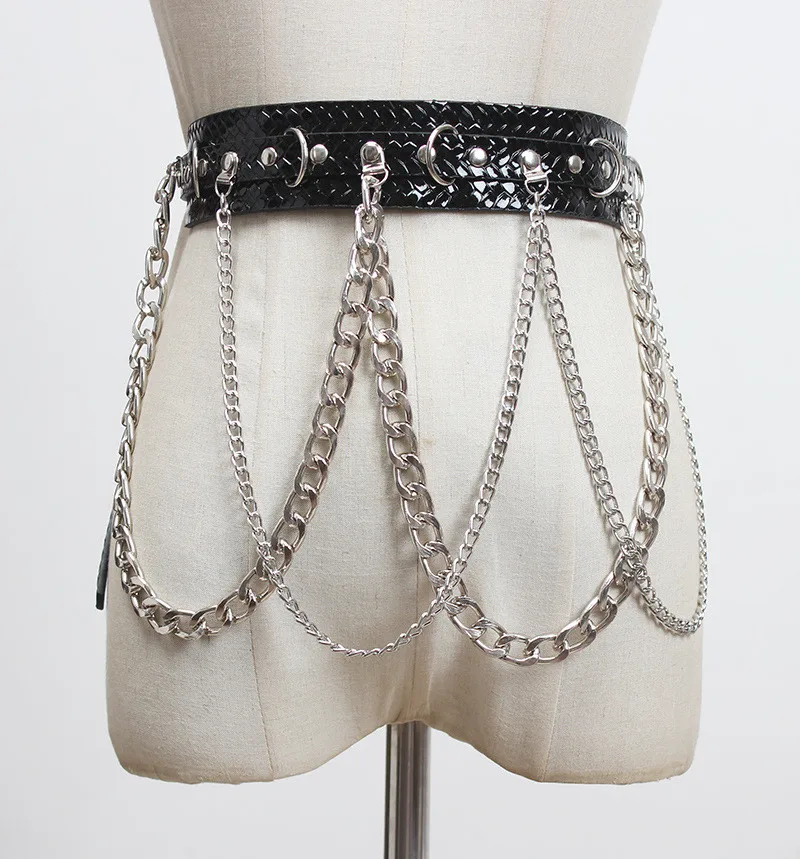 
LOW MOQ Metal Rivet chain Studded Punk Rock Club chain belt  (1600129708816)