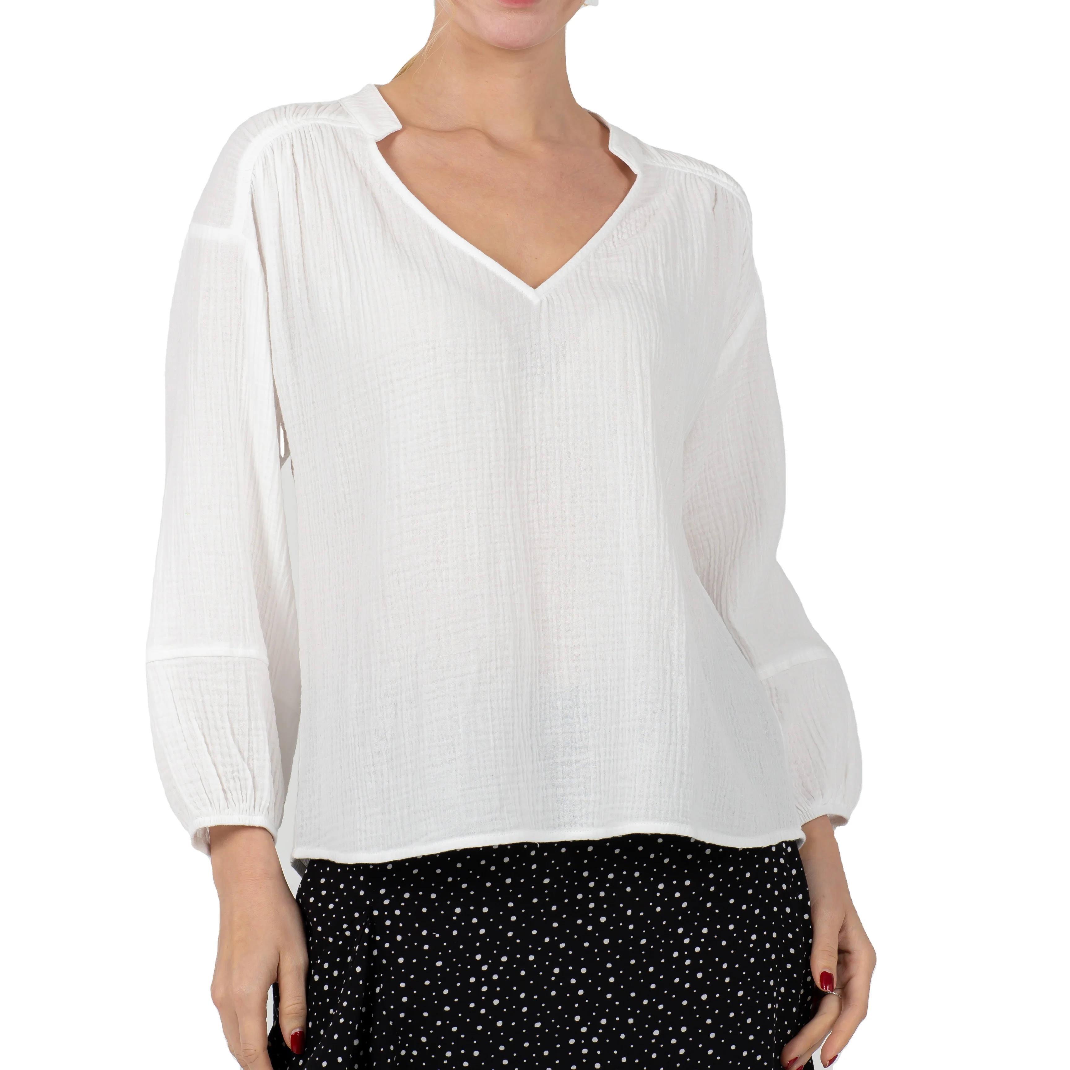 

Ladies Cotton White Woman Long Lantern Sleeve V Neck Tops Fashion Blouses for Women