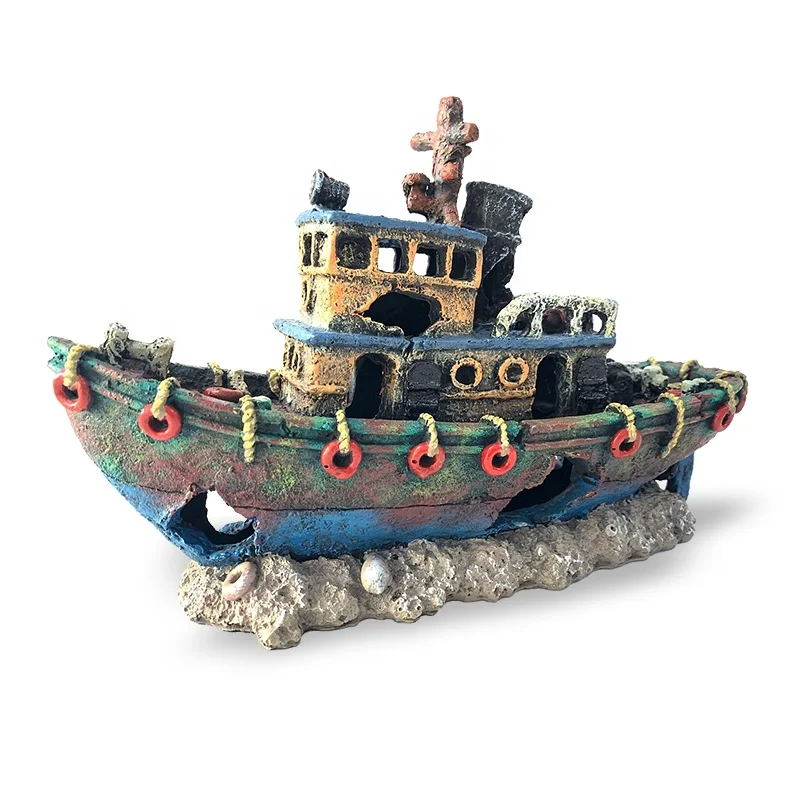 

Fish tank decoration resin fishing boat ship ornament aquarium accessories decor