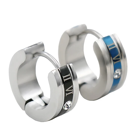 

2021 fashion statement Rome digits stud hoop earrings women men blue silver stainless steel cuff earing pendientes aretes de aro