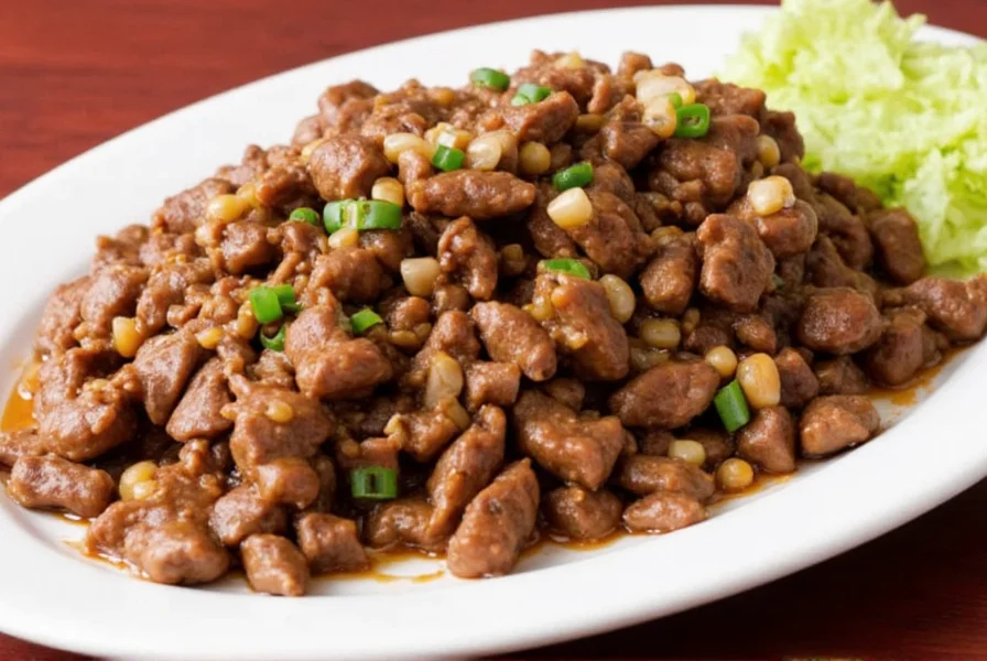 Close-up of Panda Express Black Pepper Steak showing tender steak strips and colorful bell peppers in glossy black pepper sauce