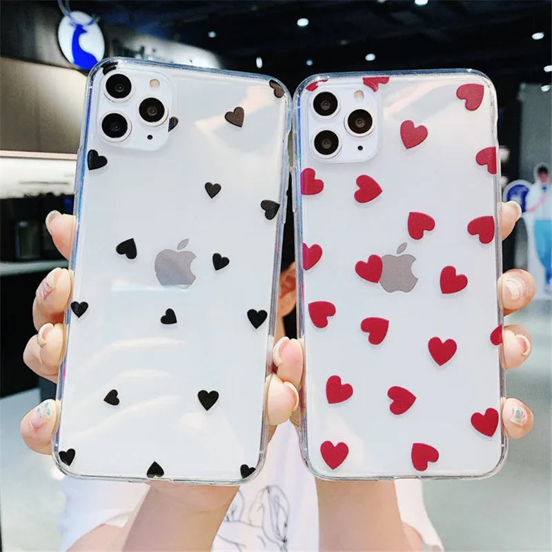 

Phone Case For iPhone 11 Pro Max XS Max XR X 8 7 6 6s Plus 5 5s SE Love Heart Wave Point Transparent Soft TPU Back Cover