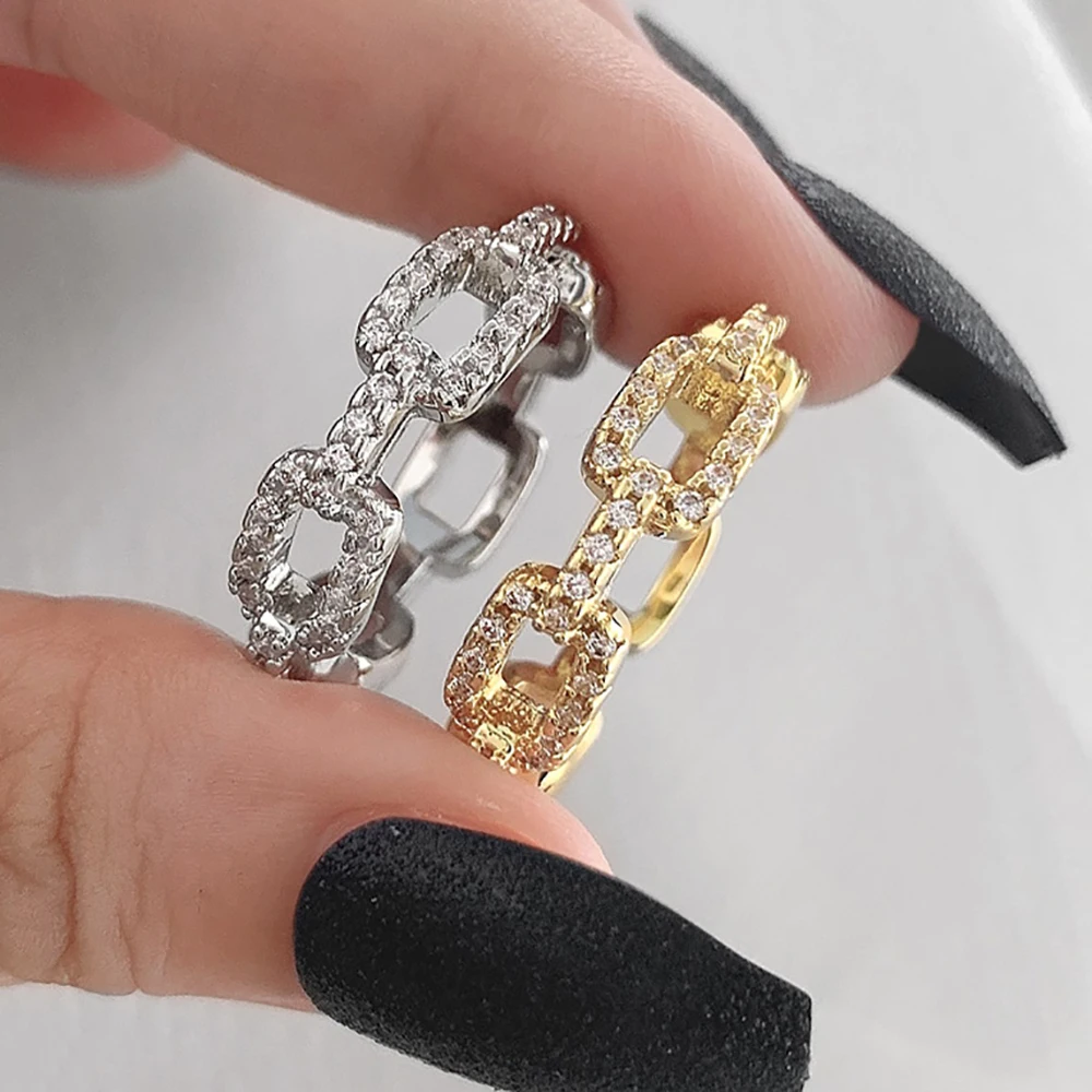 

mini zircon insert geometry hollow out silver gold chunky link chain rings