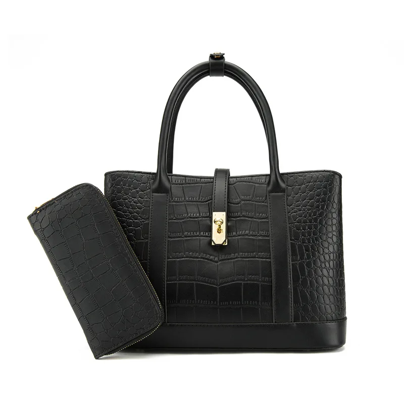 

2021 new style ladies tote ladies bag 2 pis large capacity mom bag handbag sets 2 pieces lady crocodile skin hand bags, 4 color or accept customized