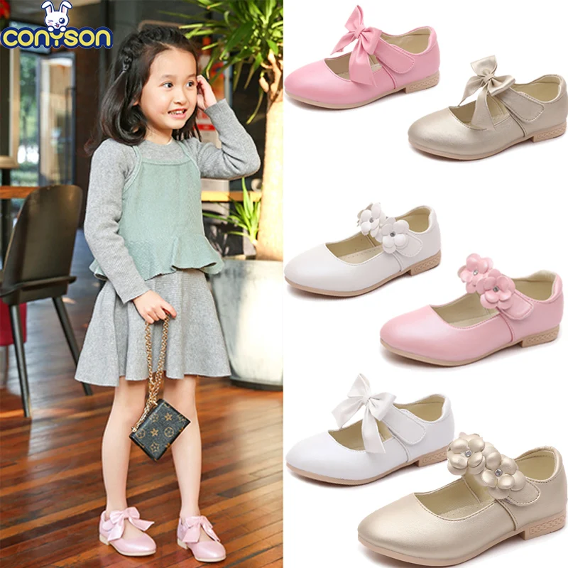 

Conyson Wholesale Discount Kids Baby Girls Dress Shoes Summer New Designer Soft Microfiber Leather Bowknot Little Girls Shoes, Picture shows