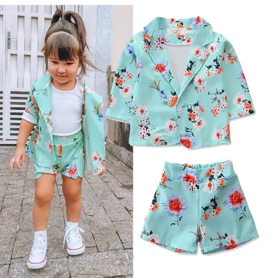 

New Girls Summer Short Sleeve Suit Girls Print Short Sleeve Small Suit Two-piece Suit kids two piece clothing for girls