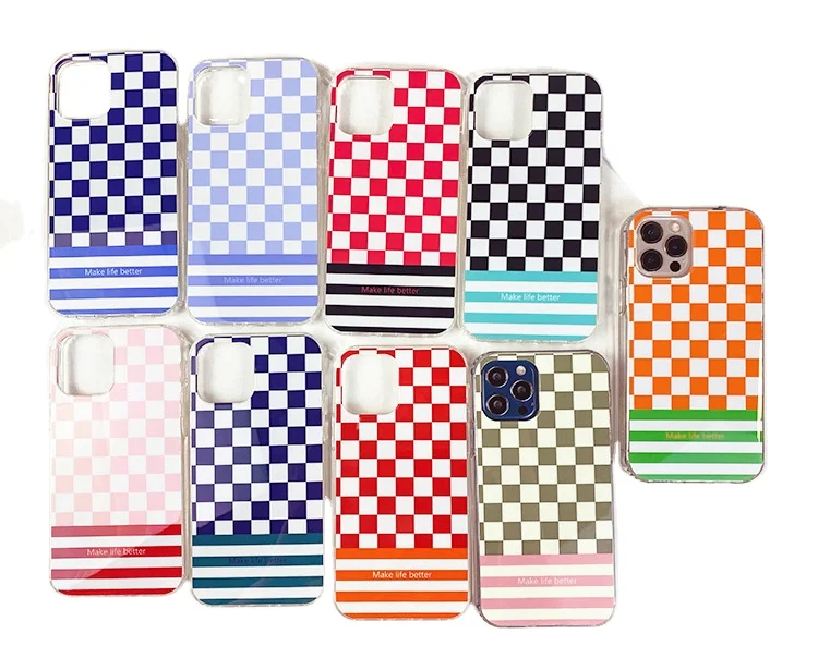 

A variety of color checkerboard stripes case shockproof for iphone 12 13 11 pro max, 9 colors