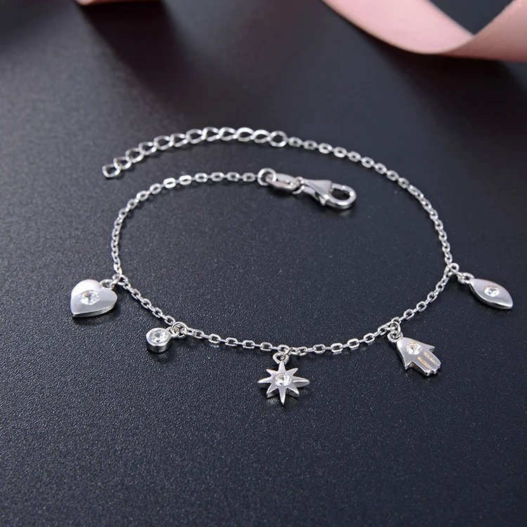 

Star Jewelry Heart sterling 925 silver bracelets Rhodium plated Adjustable charm Bracelet for Women