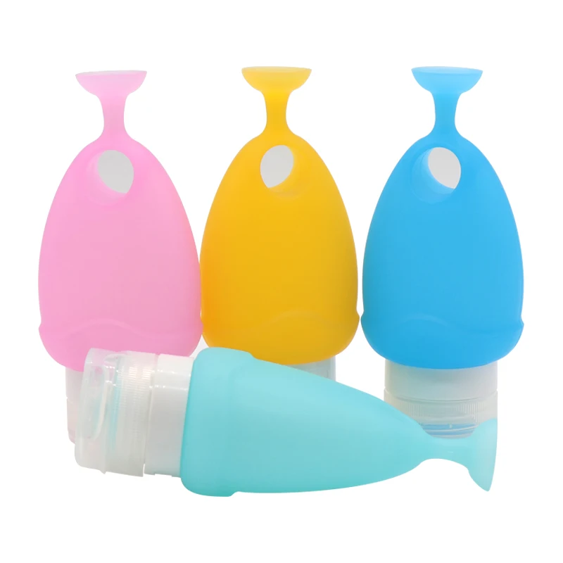 

Wholesale New Outdoor Lightweight BPA Free Leakproof Silicone Travel Bottle Set With Sucker, Blue/green/pink/sky blue