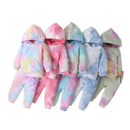 

2021 New spring clothes boys girls long sleeve hoodie tie dyed hoodie Baby sets two pieces children clothing for hot selling, As pic shows, we can according to your request also