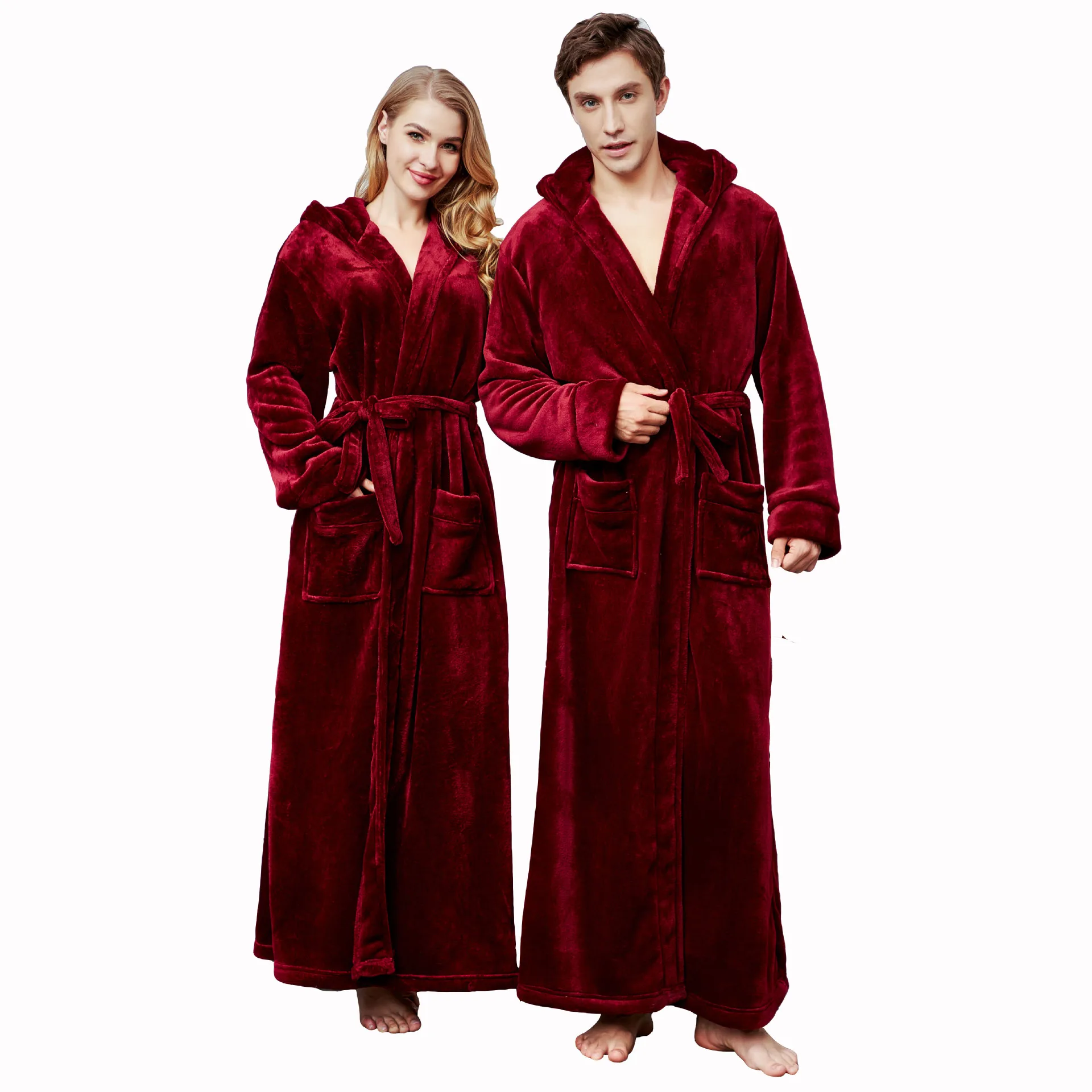 

Plush Soft Warm Fleece Bath Robe Hotel/spa Robes Long Bathrobe For Mens And Women Sleepwear, As picture shows
