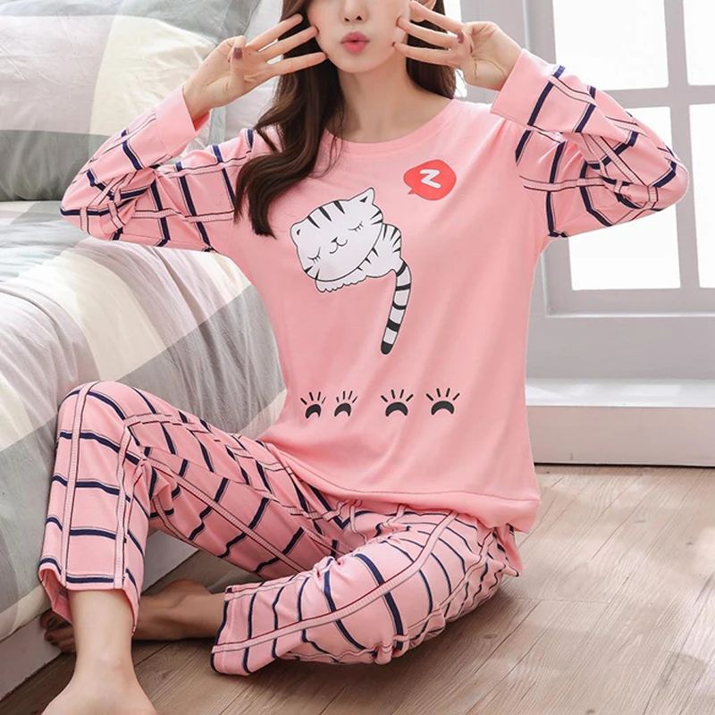 

Cartoon Pijamas Women Winter Long-sleeved Sleepwear trousers Large Size Cute Pyjamas Top and Pants Warm Pajama Set, Black white red