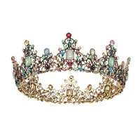 

Jeweled Baroque Queen Crown Colorful Multi-coloured Rhinestone Gemstones Wedding Crowns and Tiaras for Women