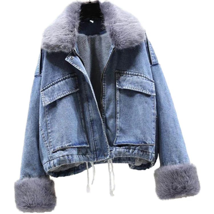 

2021 New Arrivals Women Winter Jean Coat High Quality Ladies Winter Jean Jacket Stylish Denim Jacket with Fur for Women Thick