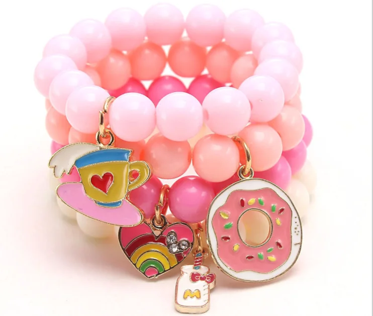 

New Design baby beaded bracelets Children colorful heart doughnut bracelets kids party favor bracelets gifts, As picture