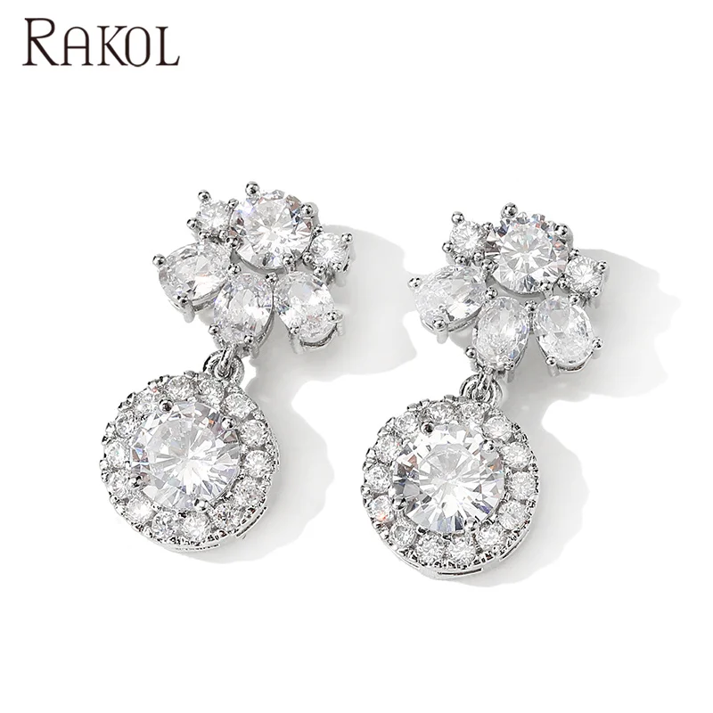 

RAKOL EP2563 Trendy Fashion Drop Findings Earrings 925 Sterling Silver Earring with Cubic Zirconia Stones For Women, As picture