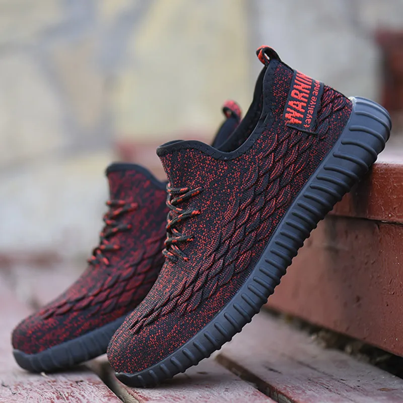 

Men Steel Toe Shoes Work Safety Shoes Breathable Sneakers Women Work Boots Non-slip Construction Protective Footwear, Black red grey