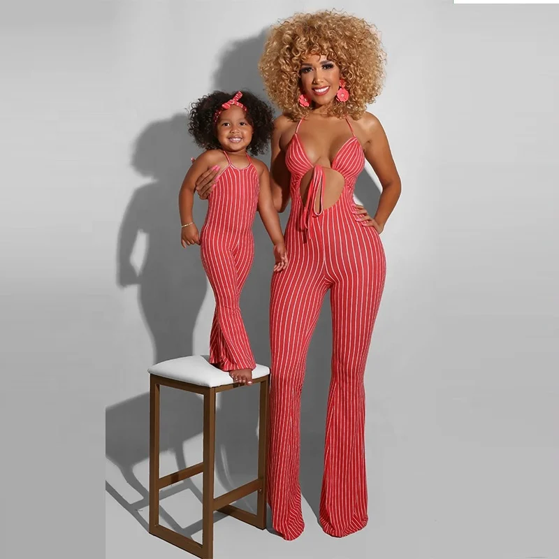 

Summer Jumpsuits Women 2020 New Fashion Suit Printed Striped Parent-child Jumpsuit One Piece Jumpsuits, Red,biue,green