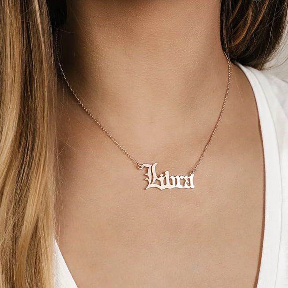 

JUJIE Stainless Steel 12 Zodiac Necklace Wholesale Gold Sign Nameplate Pendants Jewelry, Silver/gold/rose gold