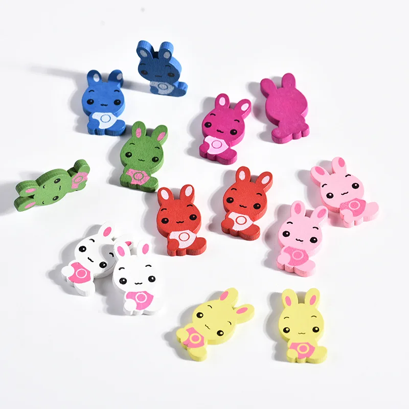 

DIY Wooden Cartoon Painted Little Bunny Wooden Baby Accessories Wooden Crafts, Multi colors
