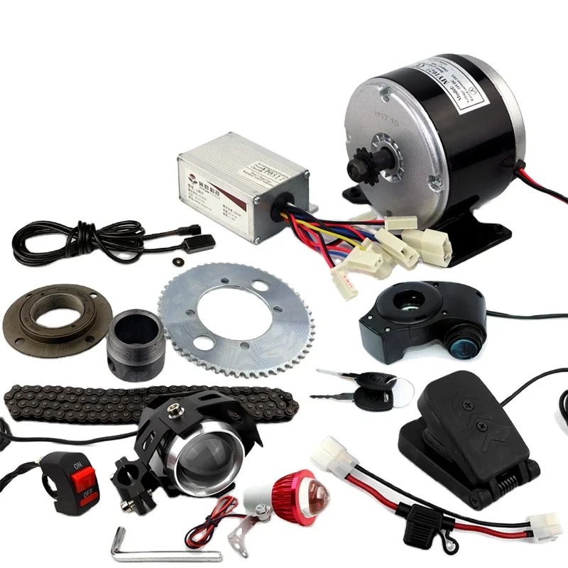 

24V 250W Electric Small Kart Motor Kit With Foot Pedal Throttle And Brake Sensor LED Headlamp Back lamp, Black