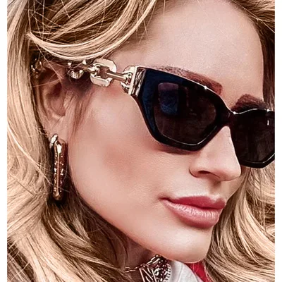 

95307 Latest Fashion Vintage Chain Frame Sun Glasses Small Cat Eye Sunglasses 2021, 6 colors