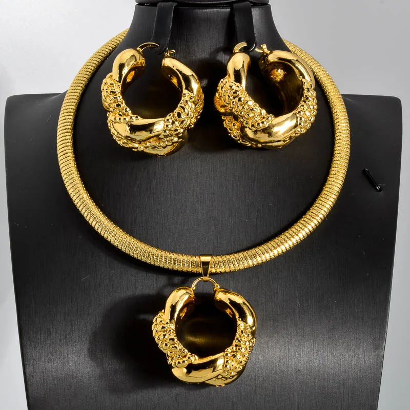 

New Fashion Copper Jewelry Sets For Women Earrings Pendent Large Style For Wedding Party Gifts Trendy Sets