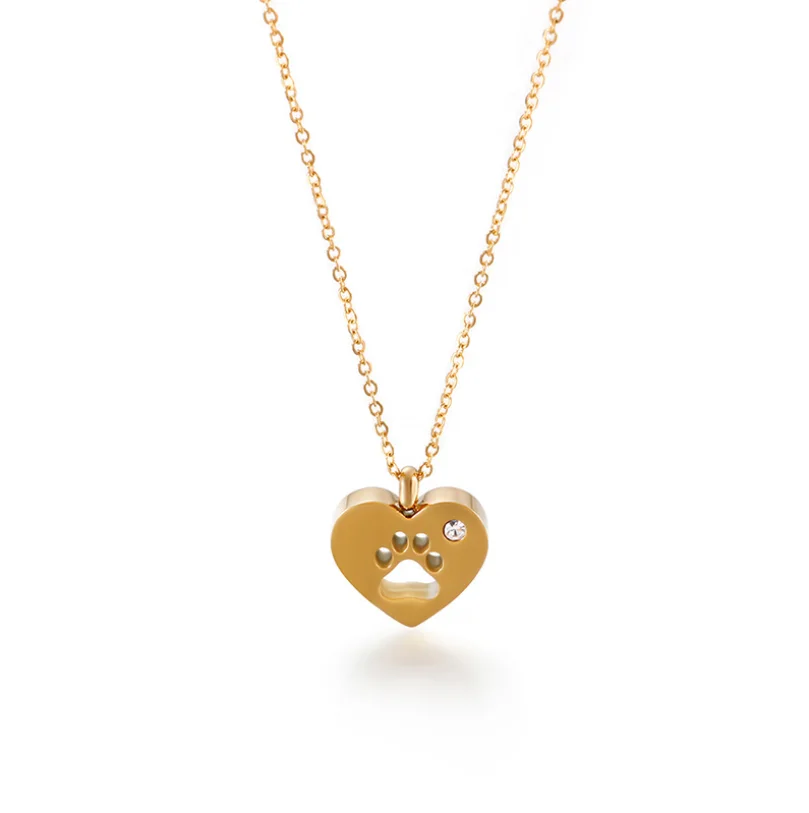 

Hollow dog paw necklace in gold and silver color with crystal, Gold,silver