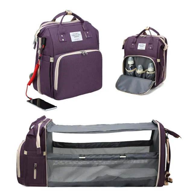 

Multifunctional 5 in 1 Portable baby mummy foldable crib travel diaper backpack