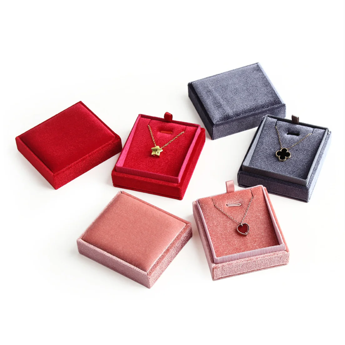 

2020 popular fashion velvet pink suede ring jewelry box jewellery valintin's day pendant necklace packaging boxes, Pink white grey red
