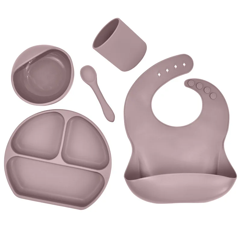

Bpa Free Non-Toxic Kids Dining Silicone Suction Plate Bowl Spoon Fork Bib Silicon Baby Feeding Set, Customized