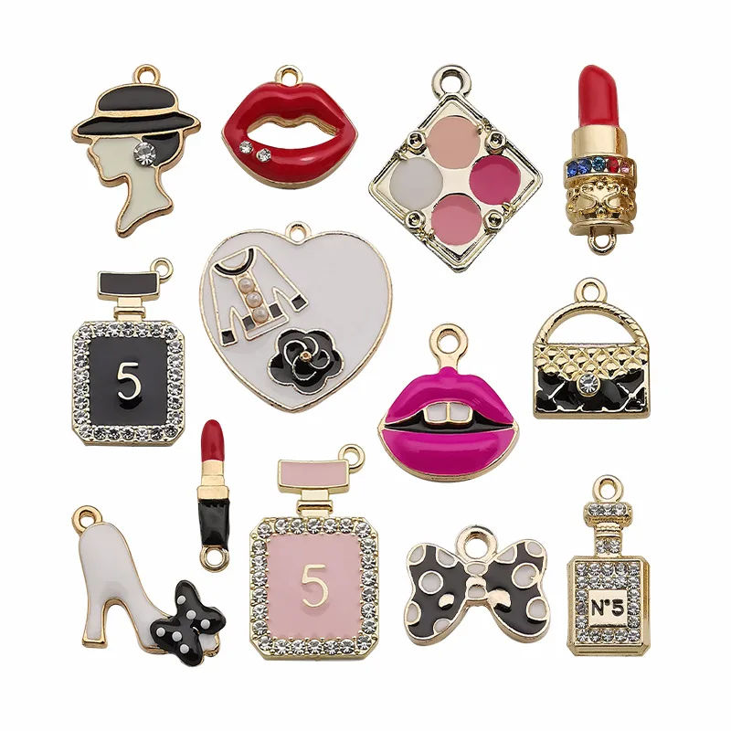 

Enamel Makeup Cosmetics Charms Heart Lipsticks Bag Charms DIY Jewelry Making
