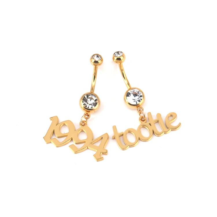 
Wholesale Gold Plated Rhinestone Personalised Custom Name Belly Ring 