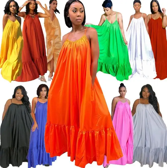 

plus size summer new dress for women casual dress clothing beach wear spaghetti strap sleeveless loose long maxi boho dress