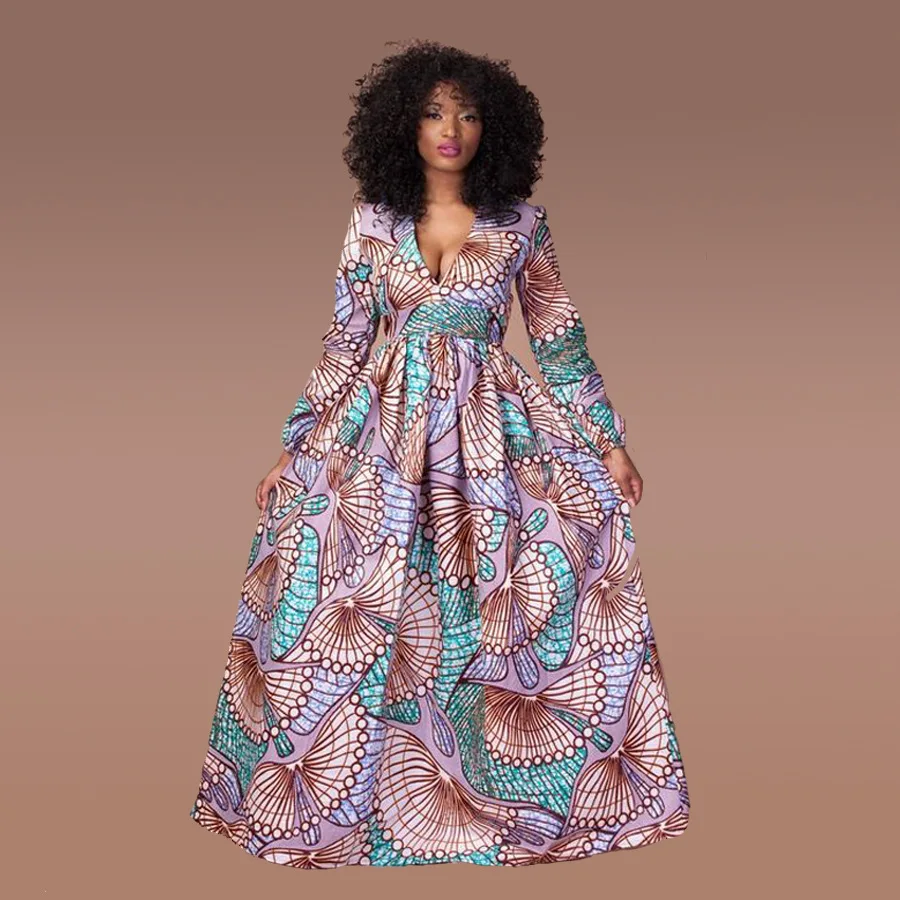 

Women Layer Long Sleeves African Kitenge Floral Printed Dress Dashiki Formal Office Pencil Maxi Cape Dresses African Clothing