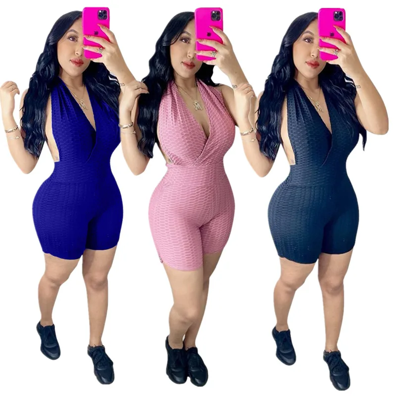 

M6151 - women fashion solid sleeveless backless rompers