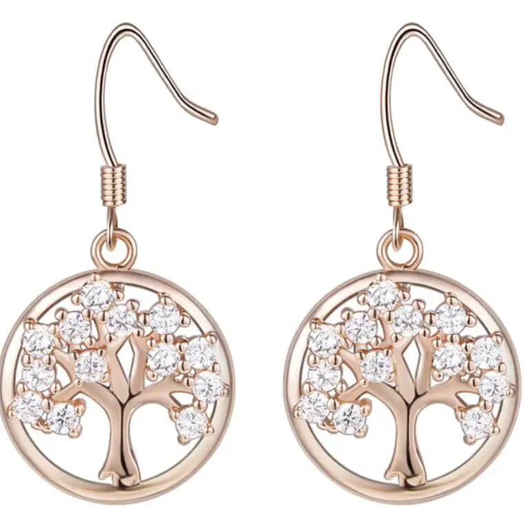

New life tree earrings plated with 18k platinum zircon Christmas tree earrings