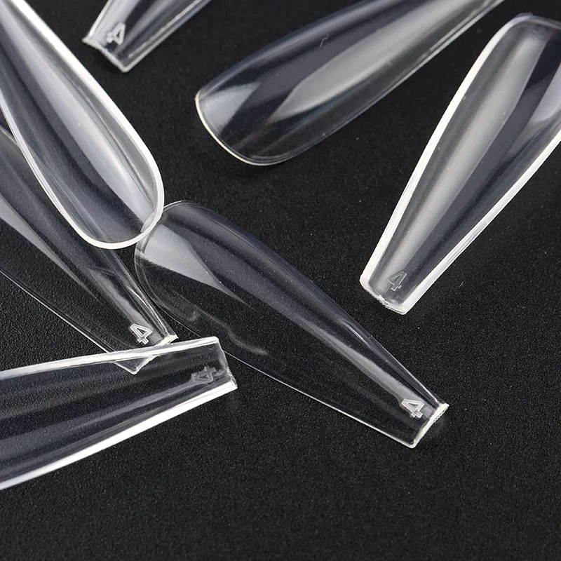 

600PCS Bag Long Coffin Stiletto Artificial Nails ABS New Design Ballerina Nail Art Tips Clear Natural False Nails Tips