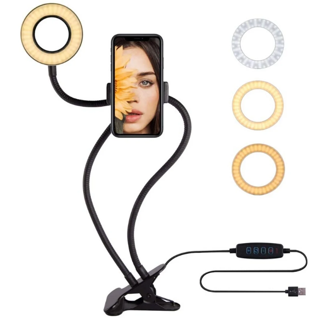 

3.5 inch 2in1 Clip LED Selfie Ring Light with Cell Phone Holder Flexible Stand Live Stream Lamp Live Stream and Makeup Usage