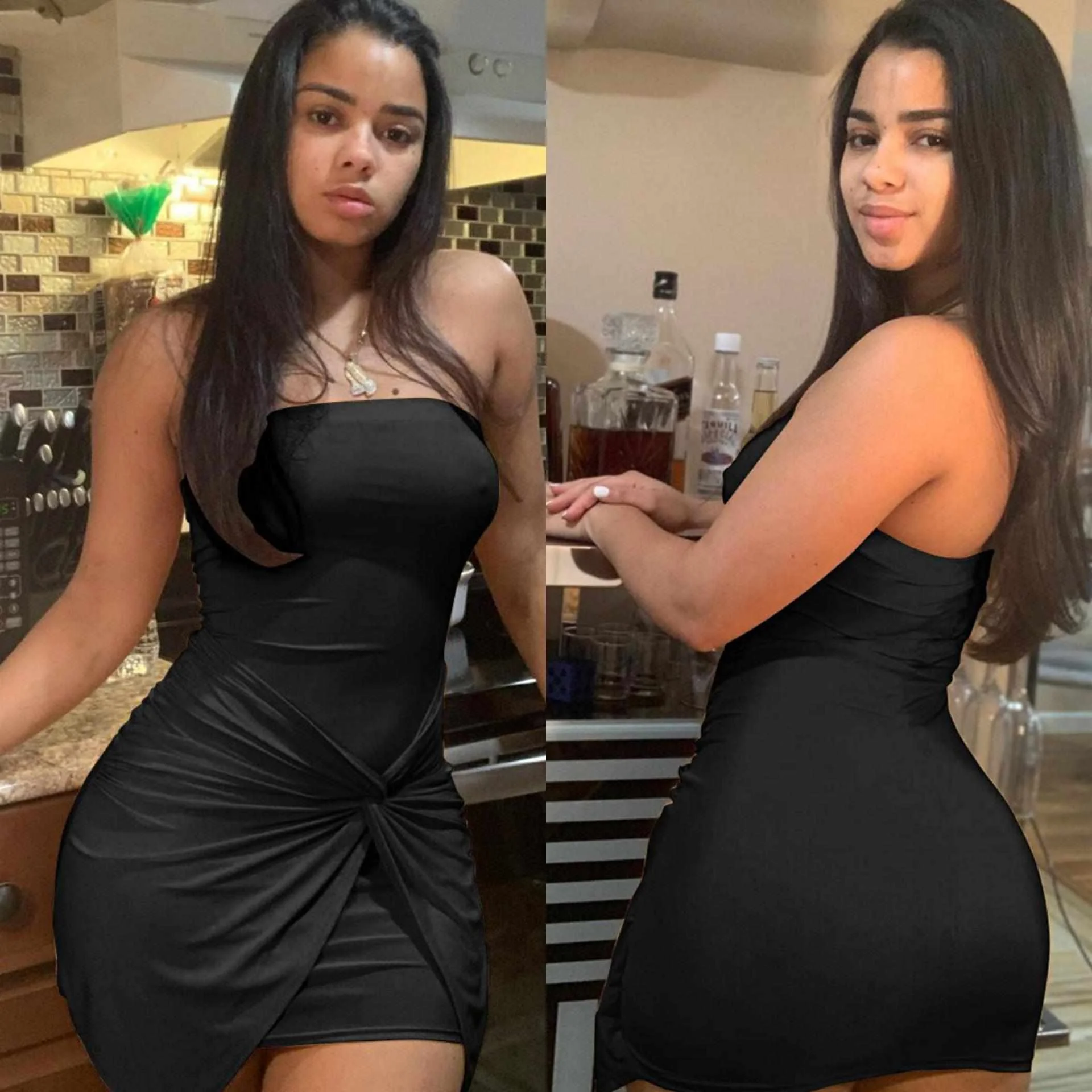 

2021 Summer Hot Sale Personalized Side Pleated Sexy Wrap Chest Mini Dress, Picture color