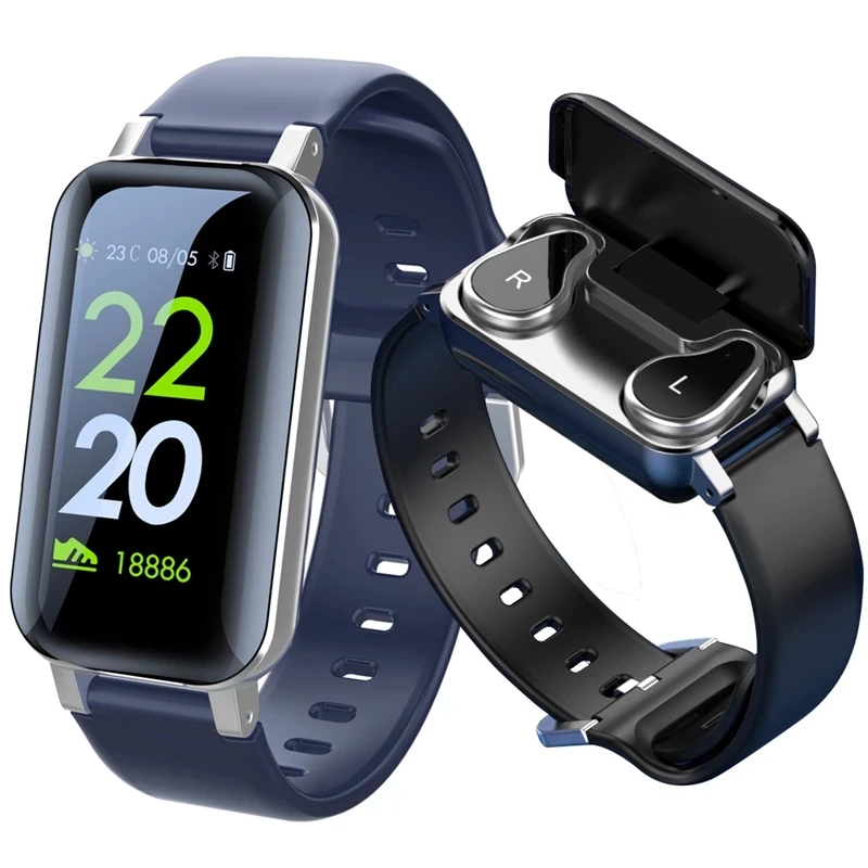 

2 in 1 T89 smartwatch with earbuds waterproof IP67 t89 smart bracelet with bluetooth earphones