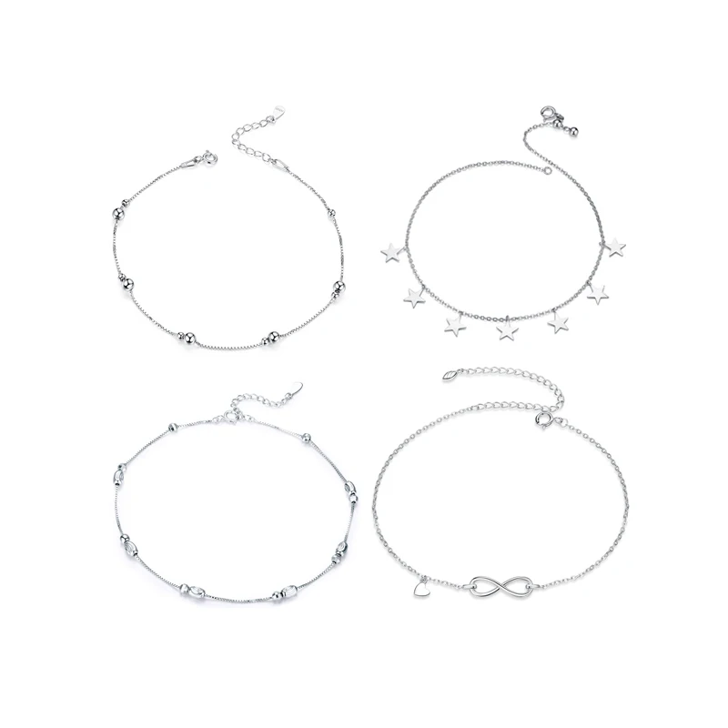 

Dropshipping Qings Wholesale Custom Summer nickel free ladies 925 Sterling Silver Round Beads Chain Ankle Bracelet For Women men