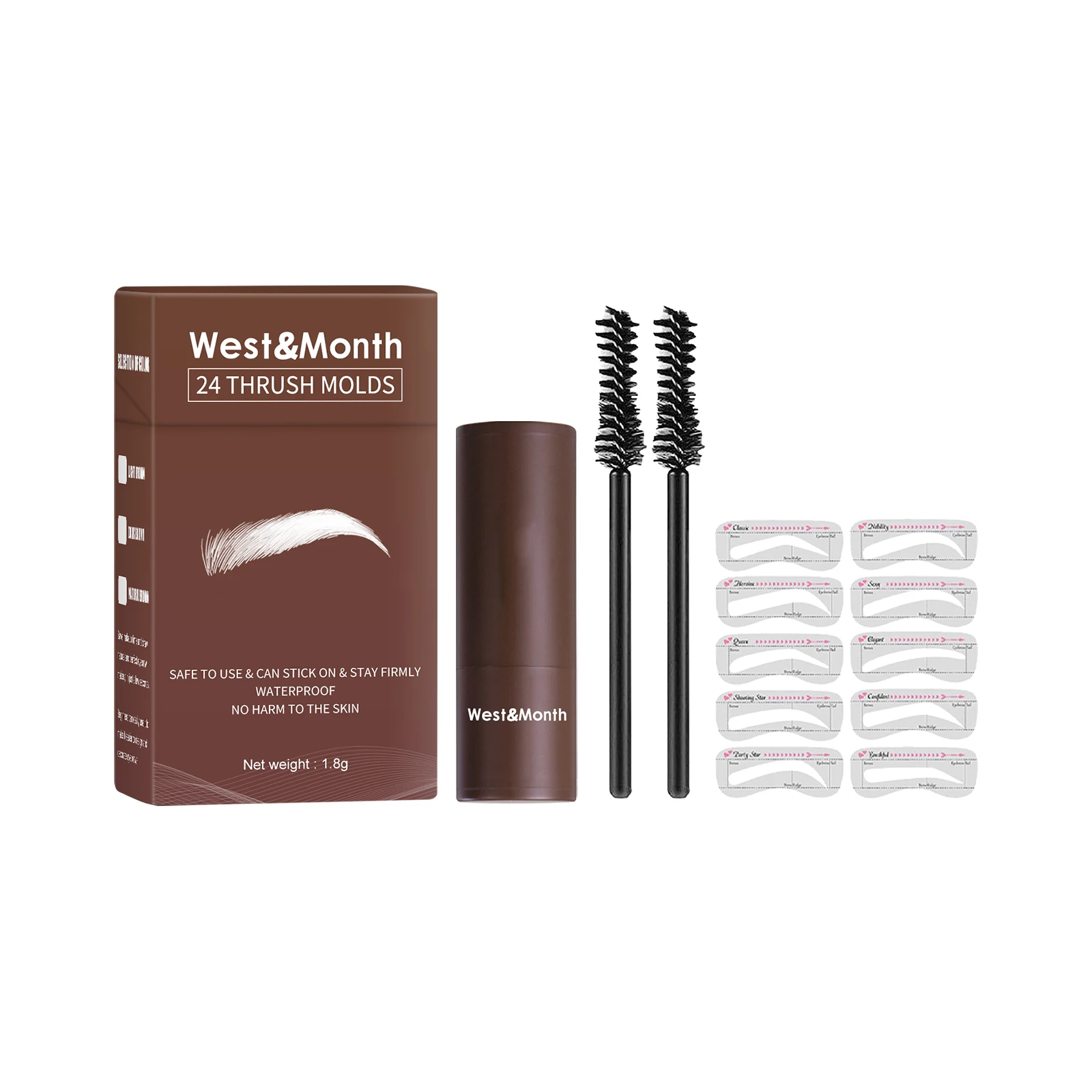 

OEM Hot Sale Waterproof Makeup Set One Step Eyebrow Stamp Shaping Kit 10 Style Eyebrow Stencil Eyebrow Powder Kits, Dark grey,dark brown,medium brown