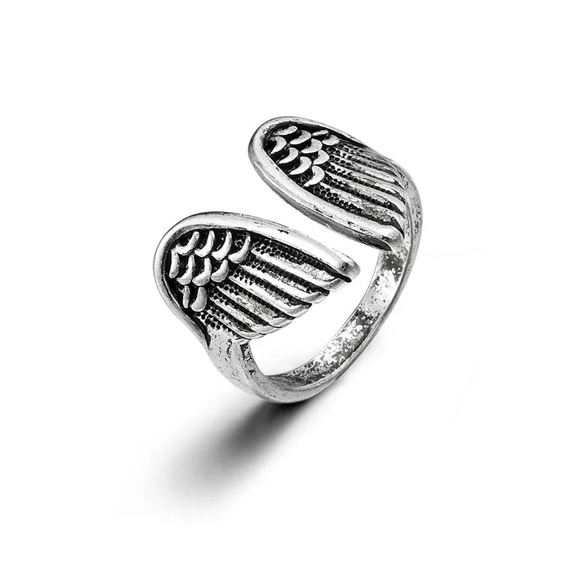 

New Retro Black Angel Wing Opening Adjustable Ring for Boys And Girls